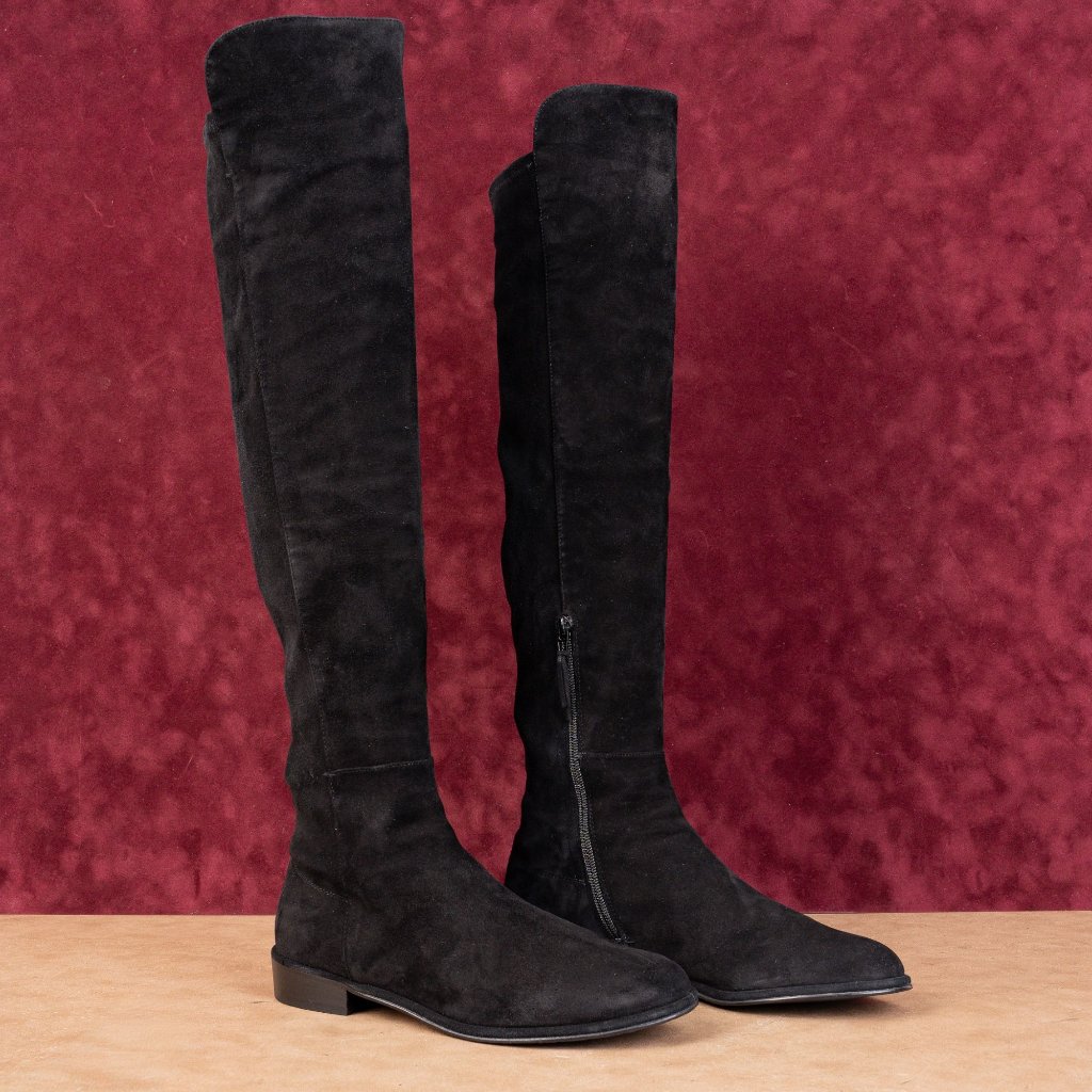 Stuart Weitzman Women 5050 Stretch Black Suede Otk Fashion Zip Boots Sz 8